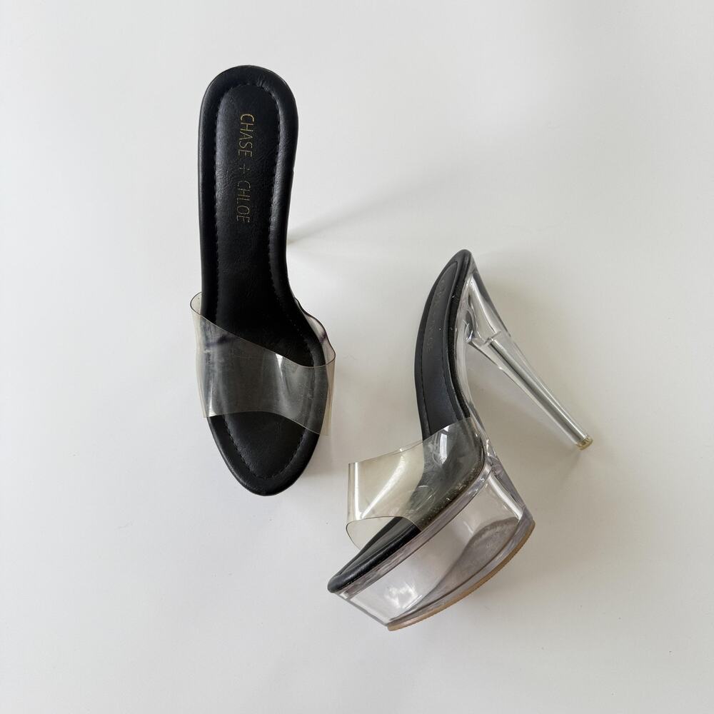 Chase + Chloe Heel Shoes Womens Size 8.5 Clear Platform Open Toe Mule Slip On